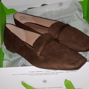 Brown Suede Loafers Size 8.5 Square Toe Slip On Flats Minimal Classic